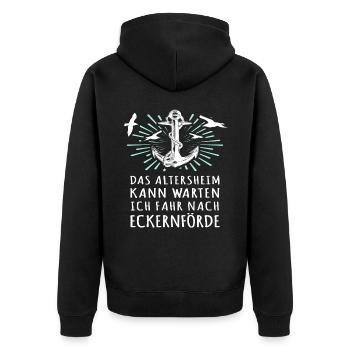 Eckernförde Sprüche Eckernförder Spruch - Unisex Premium Bio Zip Hoodie - Schwarz - Hinten - Nico (187cm)