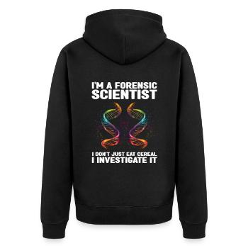 Forensik und forensische Wissenschaft - Unisex Premium Bio Zip Hoodie - Schwarz - Hinten - Nico (187cm)