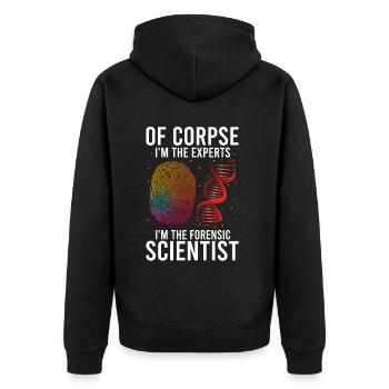 Forensischer Wissenschaftlicher Ermittler - Unisex Premium Bio Zip Hoodie - Schwarz - Hinten - Nico (187cm)