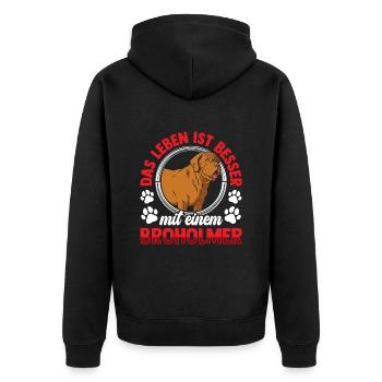 Leben ist besser mit Broholmer Dänische Dogge - Unisex Premium Bio Zip Hoodie - Schwarz - Hinten - Nico (187cm)