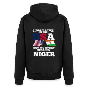 Niger - Unisex Premium Bio Zip Hoodie - Schwarz - Hinten - Nico (187cm)