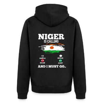 Niger - Unisex Premium Bio Zip Hoodie - Schwarz - Hinten - Nico (187cm)