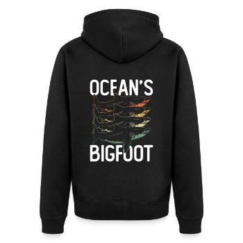 The Bigfoot of the Oceans - Megalodon Shark - Unisex Premium Organic Zip Hoodie - black - Back - Nico (187cm)