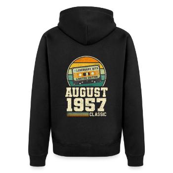 66. Geburtstag August Jahrgang 1957 Vintage - Unisex Premium Bio Zip Hoodie - Schwarz - Hinten - Nico (187cm)