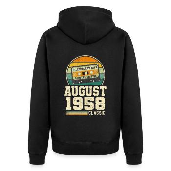 65th Birthday August Vintage 1958 Vintage - Unisex Premium Organic Zip Hoodie - black - Back - Nico (187cm)