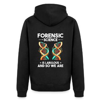 Forensik und forensische Wissenschaft - Unisex Premium Bio Zip Hoodie - Schwarz - Hinten - Nico (187cm)