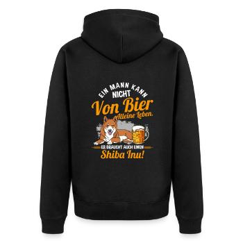 Ein Mann Kann Nicht Von Bier Alleine Leben Hund - Unisex Premium Bio Zip Hoodie - Schwarz - Hinten - Nico (187cm)