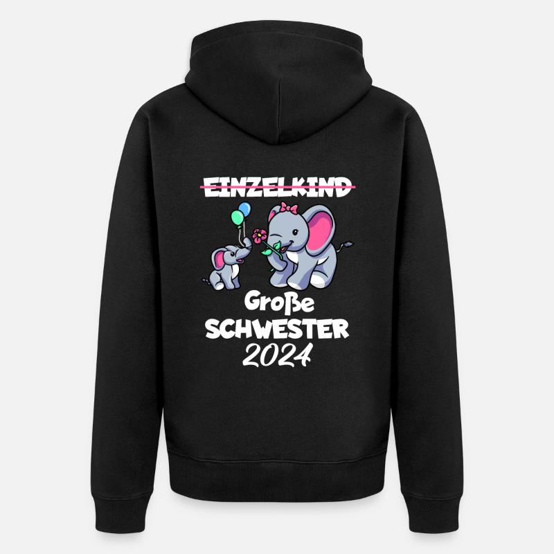 Große Schwester 2024 - Unisex Premium Bio Zip Hoodie - Schwarz