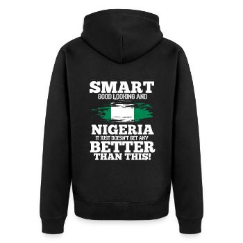 Nigeria - Unisex Premium Bio Zip Hoodie - Schwarz - Hinten - Nico (187cm)