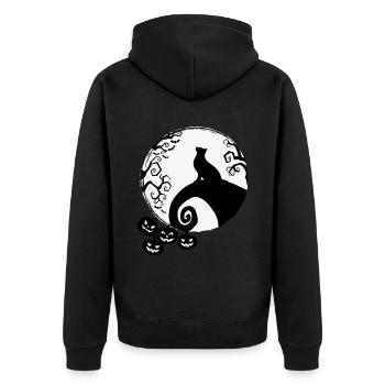 Halloween Schwarze Katze vor Vollmond mit Kürbis - Unisex Premium Bio Zip Hoodie - Schwarz - Hinten - Nico (187cm)