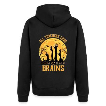 All Teachers Love Brains: Zombiehände und Kürbisse - Unisex Premium Bio Zip Hoodie - Schwarz - Hinten - Nico (187cm)