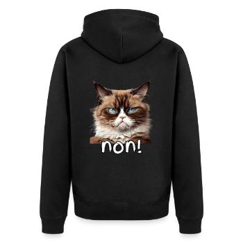 portrait chat en colère non ! humoristique mème - Veste à capuche bio Premium Unisexe - noir - Dos - Nico (187cm)