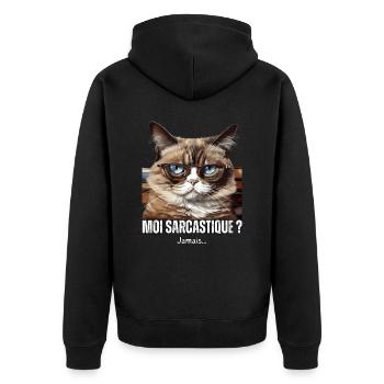 Moi sarcastique ? jamais humour propriétaire chats - Veste à capuche bio Premium Unisexe - noir - Dos - Nico (187cm)