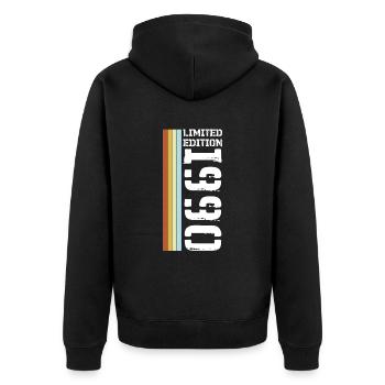 Limited Edition Retro 1990 - Unisex Premium Bio Zip Hoodie - Schwarz - Hinten - Nico (187cm)