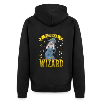 Harmonica Wizard - Mundharmonika - Unisex Premium Bio Zip Hoodie - Schwarz - Hinten - Nico (187cm)