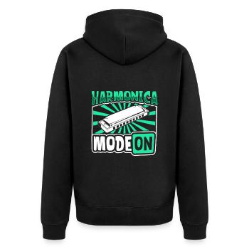 Harmonika Modus An - Mundharmonika - Unisex Premium Bio Zip Hoodie - Schwarz - Hinten - Nico (187cm)