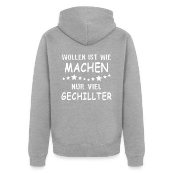 Machen Wollen - Unisex Premium Bio Zip Hoodie - Grau meliert - Hinten - Nico (187cm)