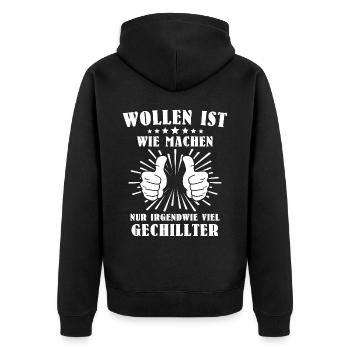 Lustige Sprüche Humor - Unisex Premium Bio Zip Hoodie - Schwarz - Hinten - Nico (187cm)