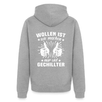 Machen Wollen - Unisex Premium Bio Zip Hoodie - Grau meliert - Hinten - Nico (187cm)