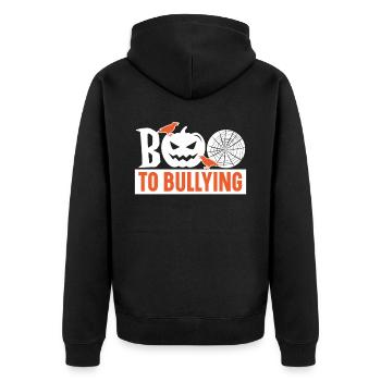 Tag der Einheit, Anti-Mobbing, Mobbing-Prävention, Freundlichkeit - Unisex Premium Bio Zip Hoodie - Schwarz - Hinten - Nico (187cm)