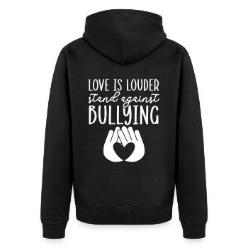 Tag der Einheit, Anti-Mobbing, Mobbing-Prävention, Freundlichkeit - Unisex Premium Bio Zip Hoodie - Schwarz - Hinten - Nico (187cm)