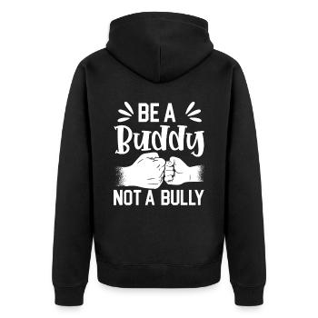 Tag der Einheit, Anti-Mobbing, Mobbing-Prävention, Freundlichkeit - Unisex Premium Bio Zip Hoodie - Schwarz - Hinten - Nico (187cm)