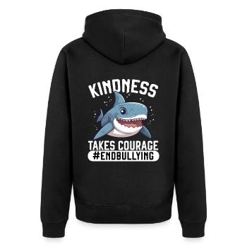 Tag der Einheit, Anti-Mobbing, Mobbing-Prävention, Freundlichkeit - Unisex Premium Bio Zip Hoodie - Schwarz - Hinten - Nico (187cm)