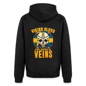 Wikinger Blut fliesst durch meine Adern - Schweden - Unisex Premium Bio Zip Hoodie - Schwarz - Hinten - Nico (187cm)
