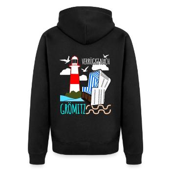Verrückt nach Grömitz - Unisex Premium Bio Zip Hoodie - Schwarz - Hinten - Nico (187cm)