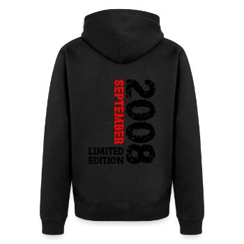 2008 Septembre Edition Limitée 15th Birthday Deco - Veste à capuche bio Premium Unisexe - noir - Dos - Nico (187cm)