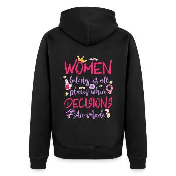 Feminist Women Belong In All - Unisex Premium Bio Zip Hoodie - Schwarz - Hinten - Nico (187cm)