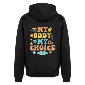 Féministe Mon corps Mon choix - Veste à capuche bio Premium Unisexe - noir - Dos - Nico (187cm)