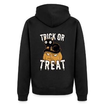 Trick or Treat Halloween Schwarze Katze mit Kürbis - Unisex Premium Bio Zip Hoodie - Schwarz - Hinten - Nico (187cm)