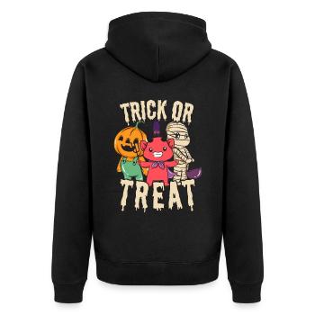 Trick or Treat Halloween Mumie Teufel und Kürbis - Unisex Premium Bio Zip Hoodie - Schwarz - Hinten - Nico (187cm)