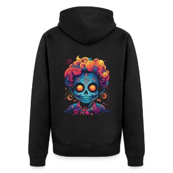 Dia de los Muertos Sugar Skull Mexikanischer Feiertag - Unisex Premium Bio Zip Hoodie - Schwarz - Hinten - Nico (187cm)