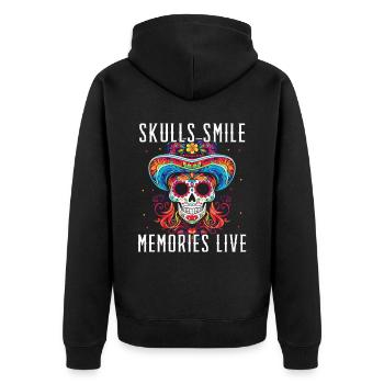 Dia de los Muertos Sugar Skull Mexikanischer Feiertag - Unisex Premium Bio Zip Hoodie - Schwarz - Hinten - Nico (187cm)
