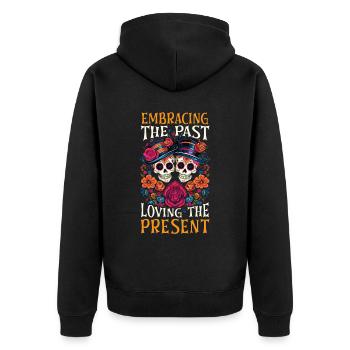 Dia de los Muertos Sugar Skull Mexikanischer Feiertag - Unisex Premium Bio Zip Hoodie - Schwarz - Hinten - Nico (187cm)