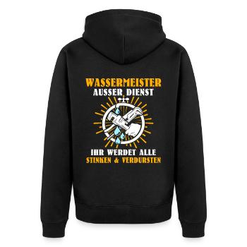 Wassermeister Sprüche - Unisex Premium Bio Zip Hoodie - Schwarz - Hinten - Nico (187cm)