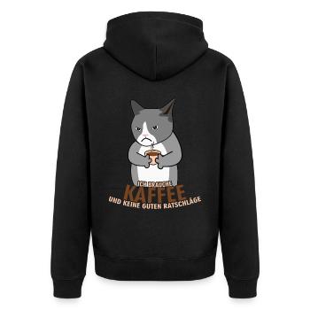 Morgenmuffel Kaffee Katze Kaffeetrinker - Unisex Premium Bio Zip Hoodie - Schwarz - Hinten - Nico (187cm)