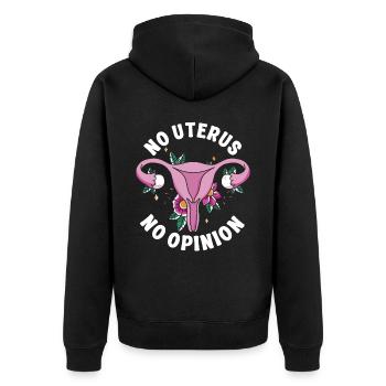 Feminist No Uterus No Opinion - Unisex Premium Bio Zip Hoodie - Schwarz - Hinten - Nico (187cm)