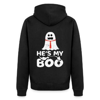 He's My Boo - Lustges Halloween Partner Kostüm - Unisex Premium Bio Zip Hoodie - Schwarz - Hinten - Nico (187cm)