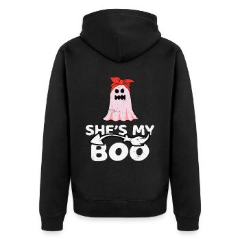 She's My Boo - Lustges Halloween Partner Kostüm - Unisex Premium Bio Zip Hoodie - Schwarz - Hinten - Nico (187cm)