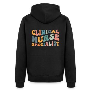 Groovy Clinical Nurse Specialist Krankenpflege - Unisex Premium Bio Zip Hoodie - Schwarz - Hinten - Nico (187cm)