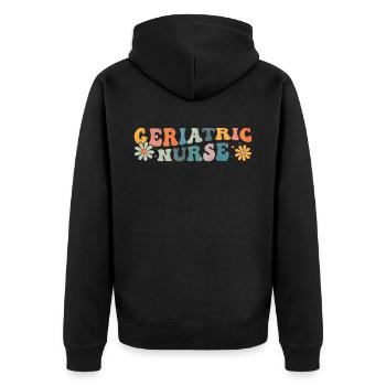Groovy Geriatric Nurse Nursing - Unisex Premium Organic Zip Hoodie - black - Back - Nico (187cm)