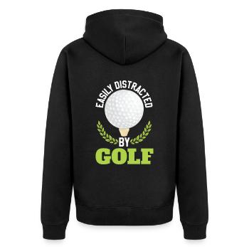 Leicht durch Golf abgelenkt - Unisex Premium Bio Zip Hoodie - Schwarz - Hinten - Nico (187cm)