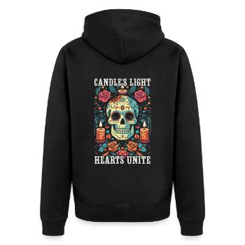 Dia de los Muertos Sugar Skull Mexikanischer Feiertag - Unisex Premium Bio Zip Hoodie - Schwarz - Hinten - Nico (187cm)
