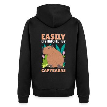 Funny Easily distracted by capybaras - Unisex Premium Organic Zip Hoodie - black - Back - Nico (187cm)