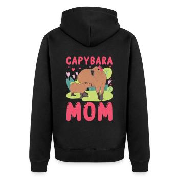 Lustige Capybara Mama Mami - Unisex Premium Bio Zip Hoodie - Schwarz - Hinten - Nico (187cm)
