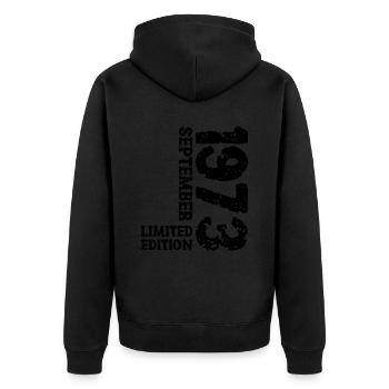 1973 Septembre Édition Limitée 50th Birthday Deco - Veste à capuche bio Premium Unisexe - noir - Dos - Nico (187cm)