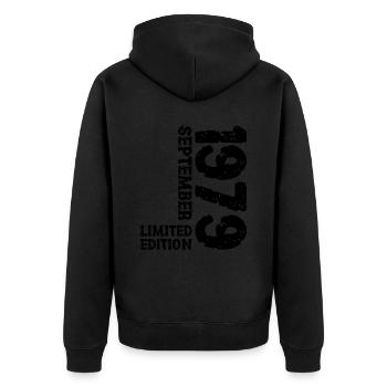 1979 September Limited Edition 44. Geburtstag Deko - Unisex Premium Bio Zip Hoodie - Schwarz - Hinten - Nico (187cm)